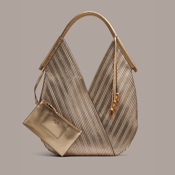NWT Donna Karan Baldwin Large Metallic Shoulder Bag Gold Designer Handbag Luxury - Picture 1 of 8